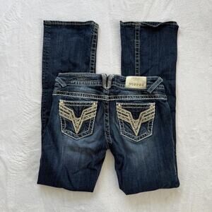 Vigoss Jeans Juniors 5/6 Blue Bootcut Embroidered Rhinestone Low Rise Stretch
